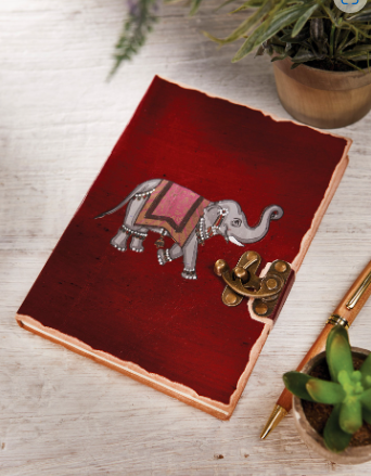 Elephant Design Leather Notebook - Fairtrade Namaste