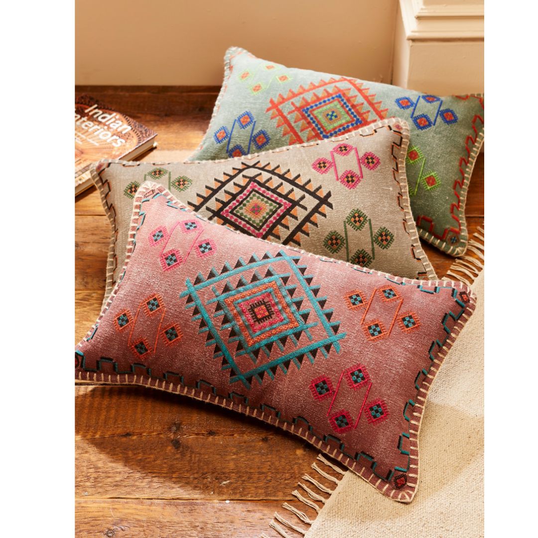 Satara Embroidered Stonewash Cushion Cover