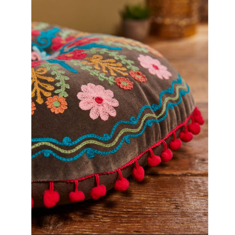 Ahyana Embroidered Velvet Meditation Cushion