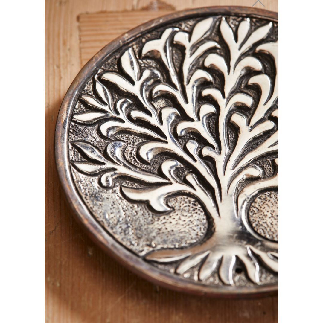 Tree Of Life Round Aluminium Incense Holder