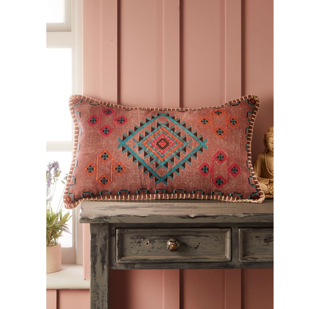 Satara Embroidered Stonewash Cushion Cover